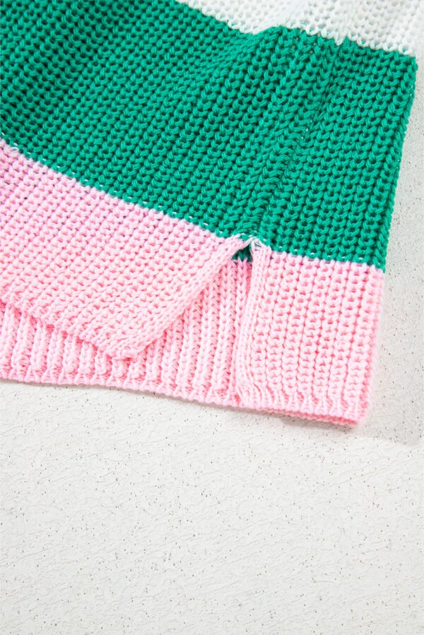 Multicolour Color Block Notch V Neck Sweater T Shirt