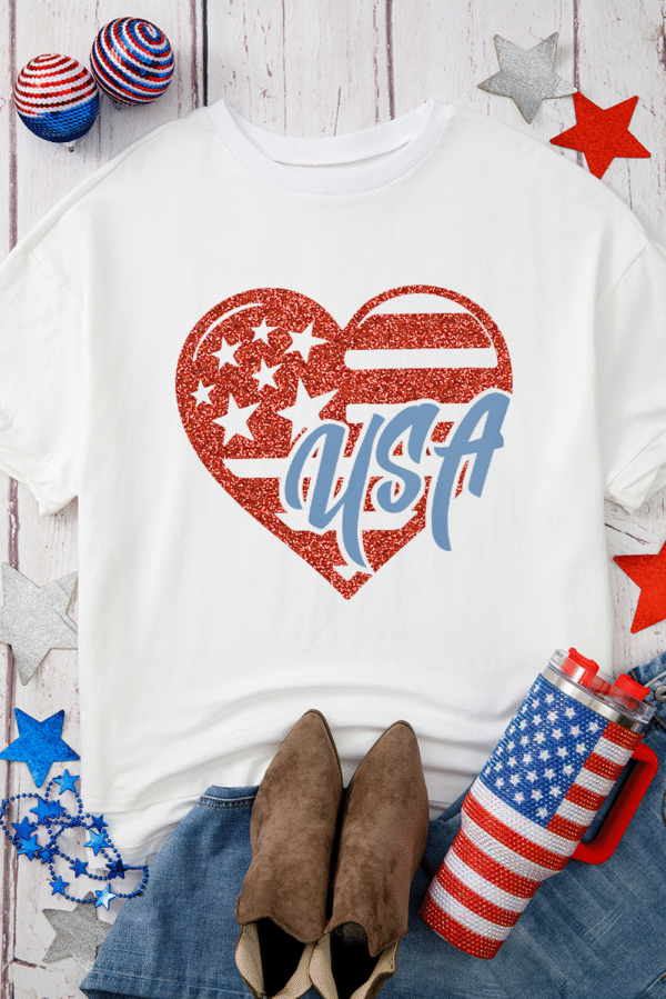 White Flag Pattern Inspired USA Heart Graphic Tee
