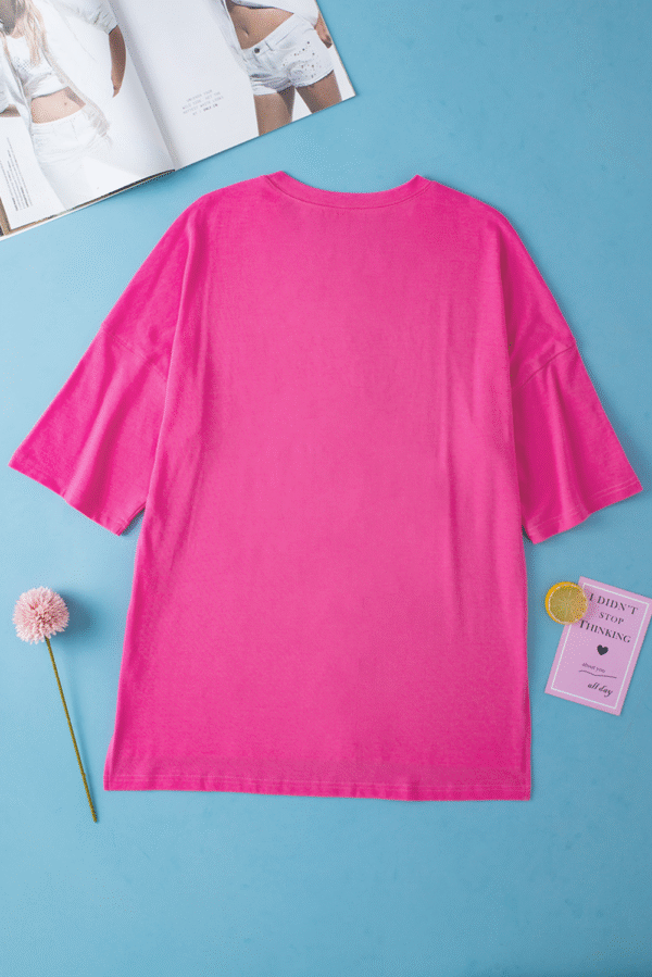 Rose Red Rhinestoned MAMA Graphic Drop Shoulder Half Sleeve Tee