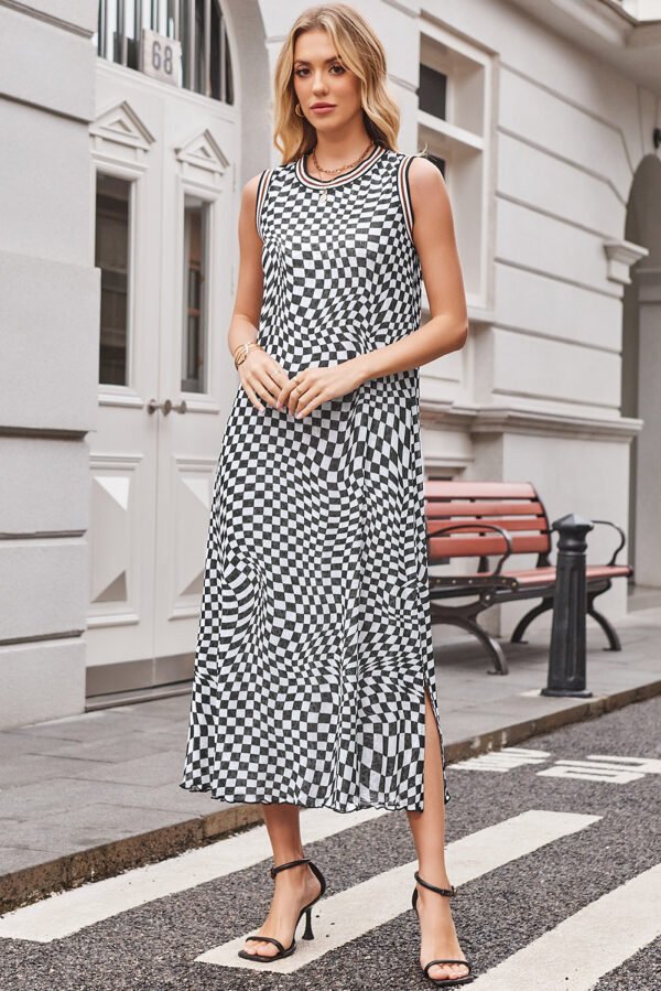Multicolour Leopard Checkered Double Printed Reversible Sleeveless Long Dress