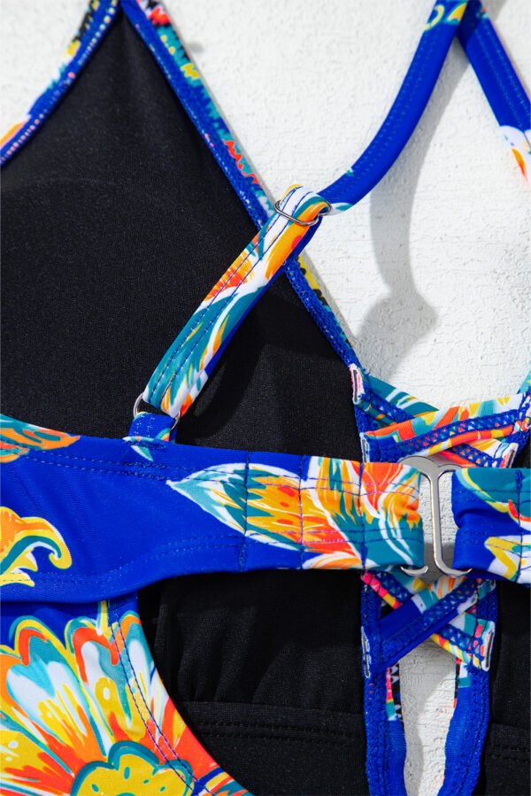 Blue Floral Plunging Slim & Sculpt One-Piece Crisscross Backless One Piece Swimsuit