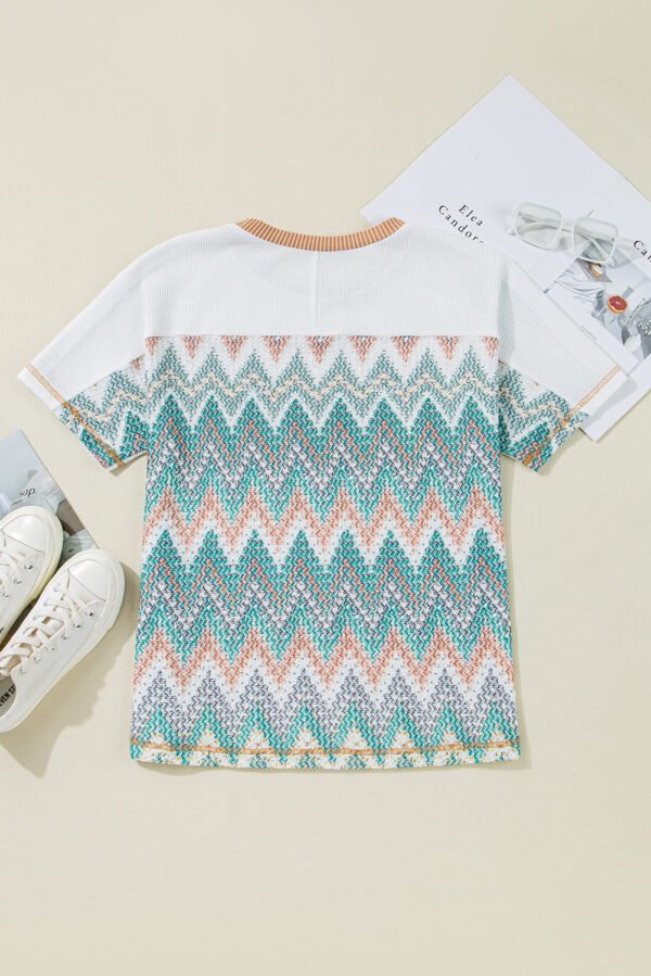White Chevron Patchwork Raglan Sleeve Knitted T Shirt