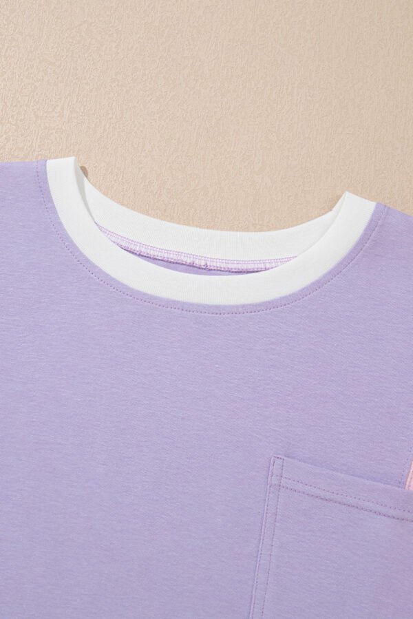 Purple Color Block Patchwork Half Sleeve Oversized T Shirt