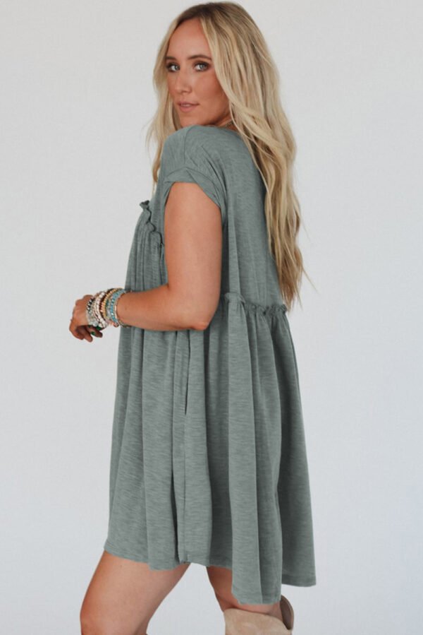 Mist Green Frilled Gathered Seam Round Neck T Shirt Dress