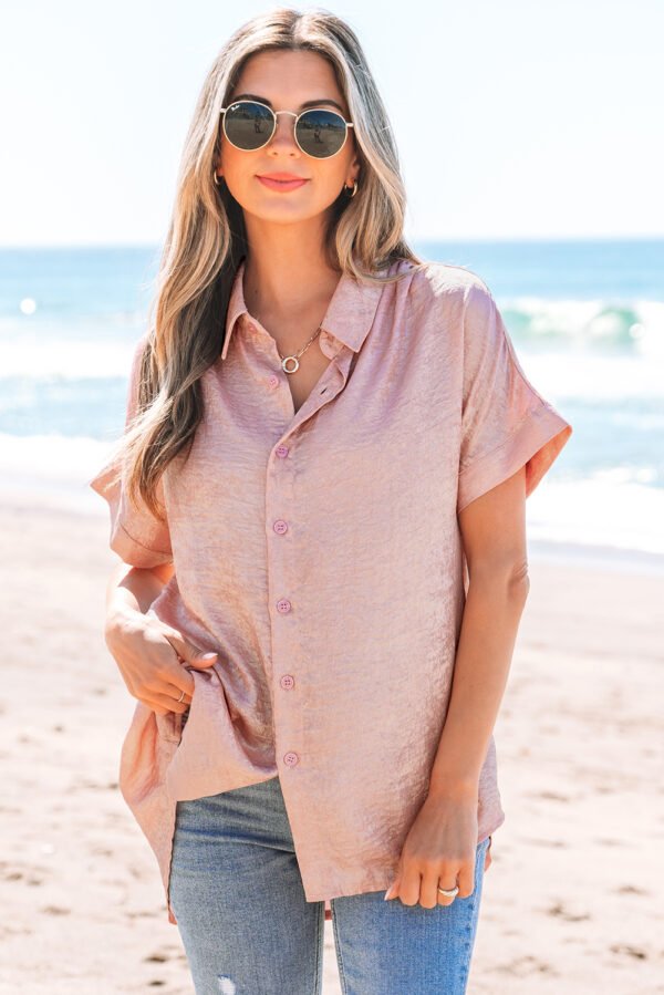 Delicacy Metallic Buttoned Loose Fit Short Sleeve Shirt