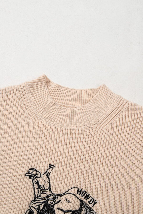 Oatmeal HOWDY Rodeo Cowboy Graphic High Neck Short Sleeve Sweater