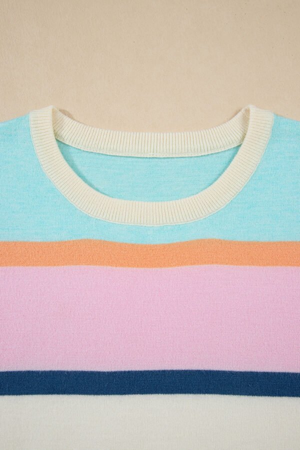 Multicolour Striped Color Block Flutter Sleeve Patchwork Sweater Top