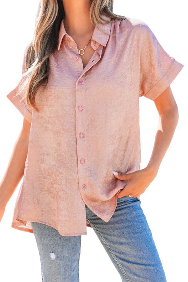 Delicacy Metallic Buttoned Loose Fit Short Sleeve Shirt