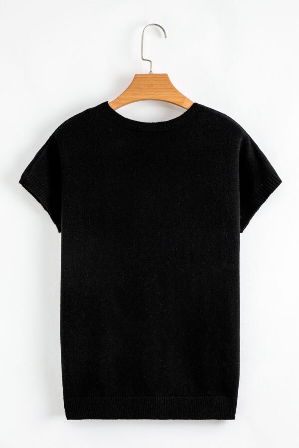 Black Bow Pattern Knit Short Sleeve Sweater
