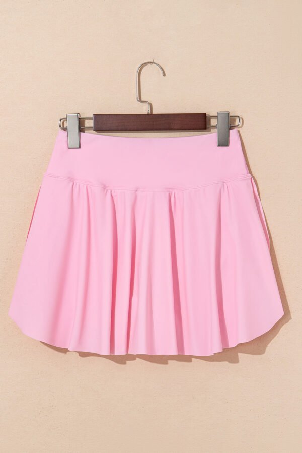 Pink Solid Pocketed Crossover High Waist Swim Skort