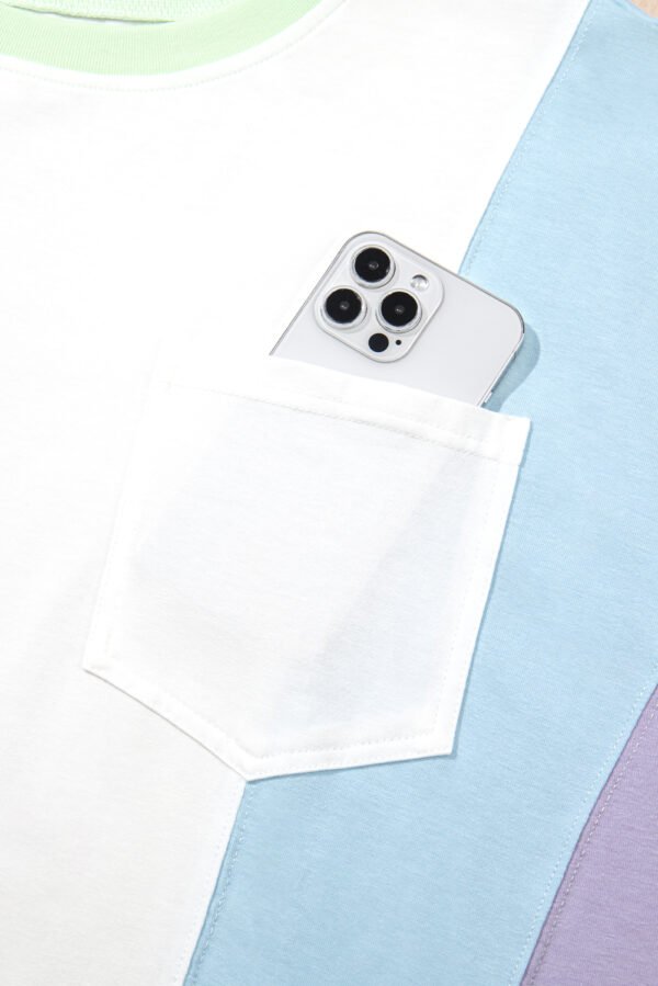 White Color Block Patchwork Half Sleeve Oversized T Shirt