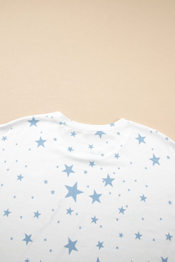 Sky Blue Stars Print Drop Shoulder Oversized T Shirt with Slits