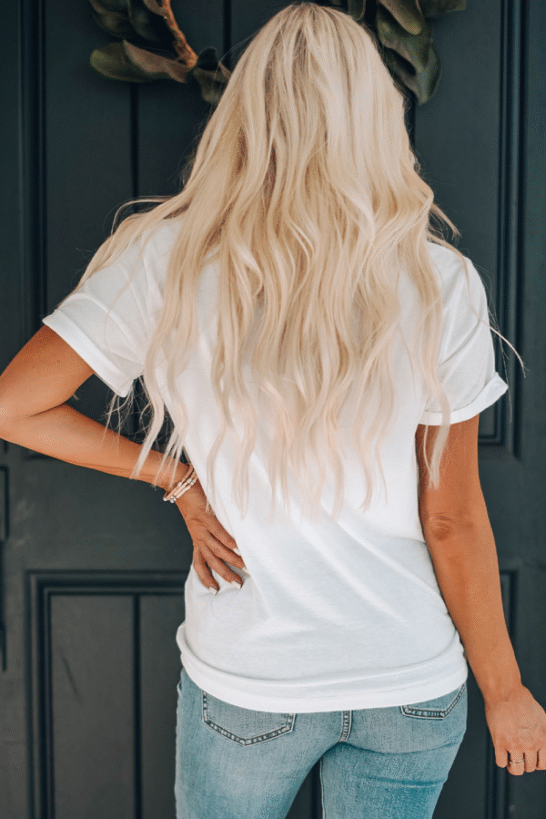 White Sequin Strawberry Patched Crew Neck T Shirt