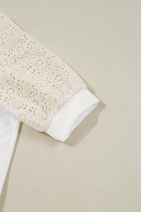 White Lace Crochet Short Sleeve Round Neck T Shirt