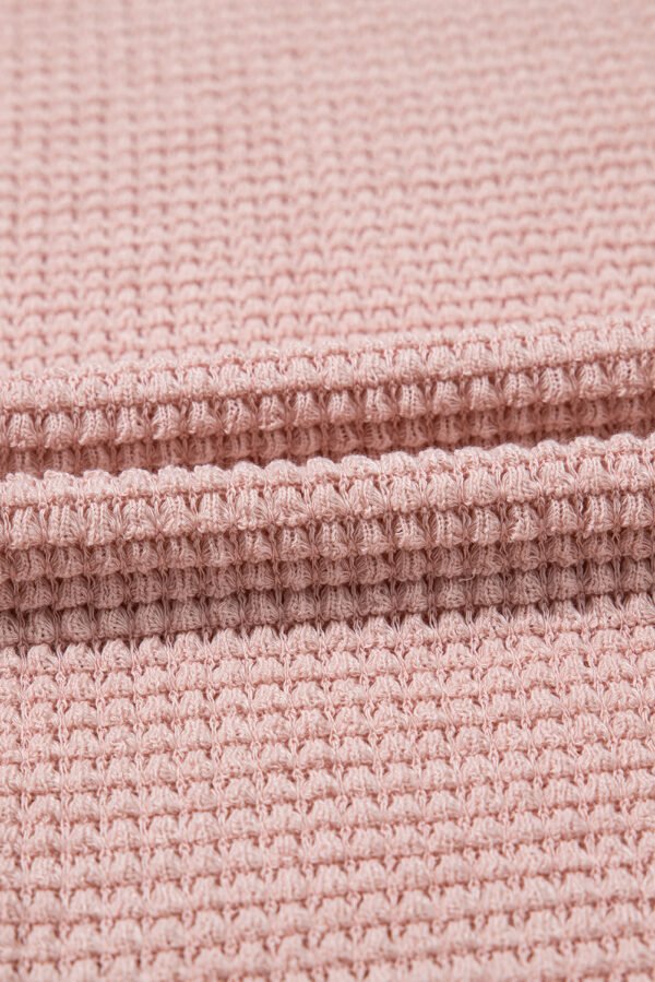 Light Pink Lace Patchwork Waffle Short Sleeve Top
