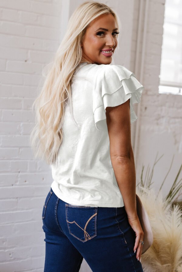 White Layered Ruffle Short Sleeve Round Neck Top