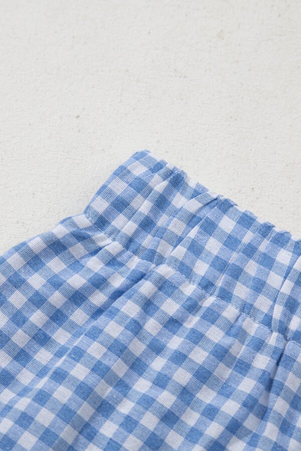 blue Red Plaid Gingham Printed High Waist Shorts