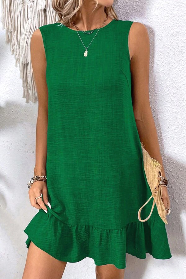 Bright Green Knot Scoop Back Ruffle Hem Sleeveless Mini Dress