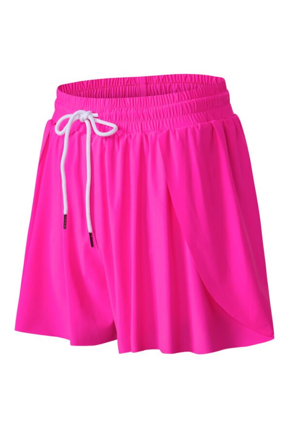 Rose Red Drawstring Elastic Waist Lined Ruffle Shorts Bikini Bottom