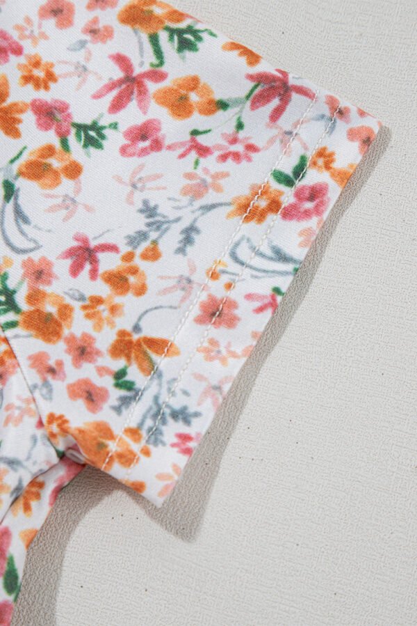 Orange Short Sleeve Floral Ruched Sweetheart Bodysuit