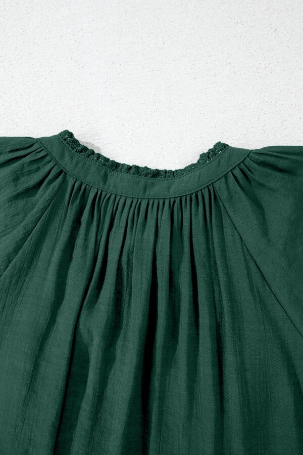 Green Bay Eyelet Embroidered Sleeve Tie V Neck Blouse