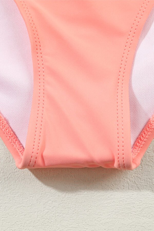 Peach Blossom Striped Patchwork Spaghetti Strap High Waist Bikini Swimsuit