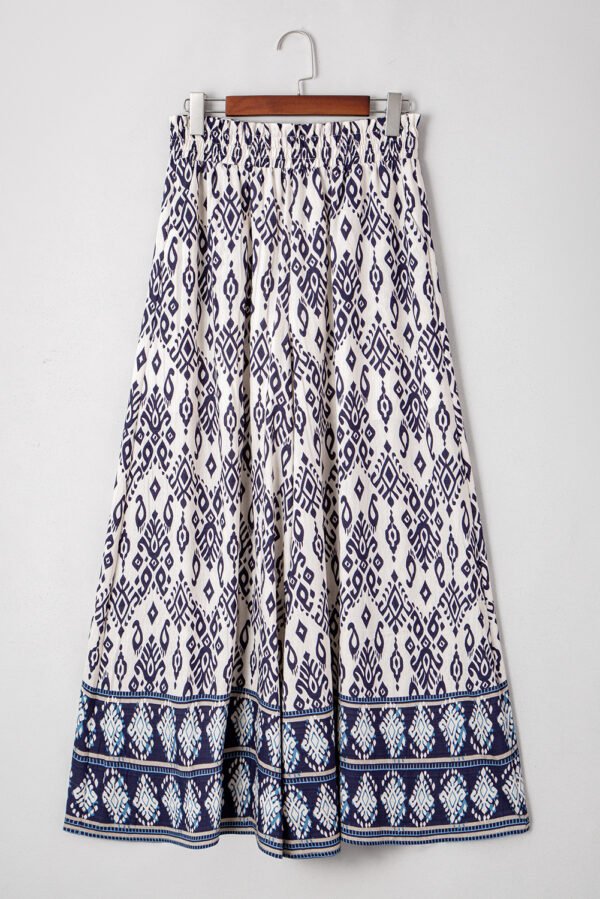 Blue Boho Pattern Print High Waist Wide Leg Loose Pants