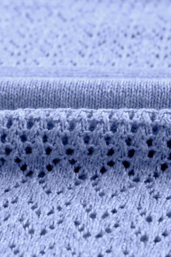 Sky Blue Eyelet Pattern Detail V Neck Drop Shoulder Sweater