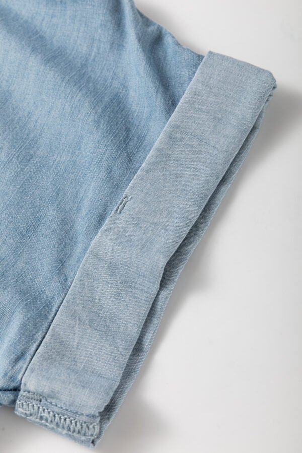 Dusk Blue Folded Short Sleeve Patched Pocket Denim Shirt
