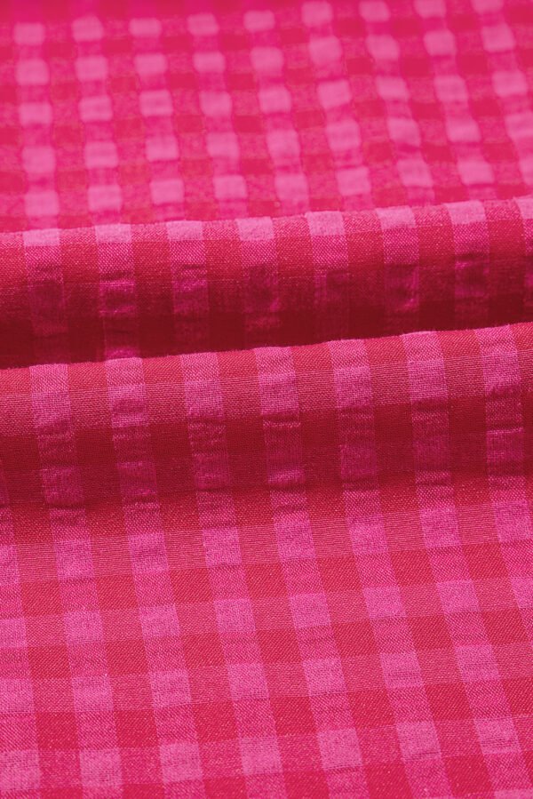 Rose Ginham Check Bubble Sleeve Ruffled Maxi Dress