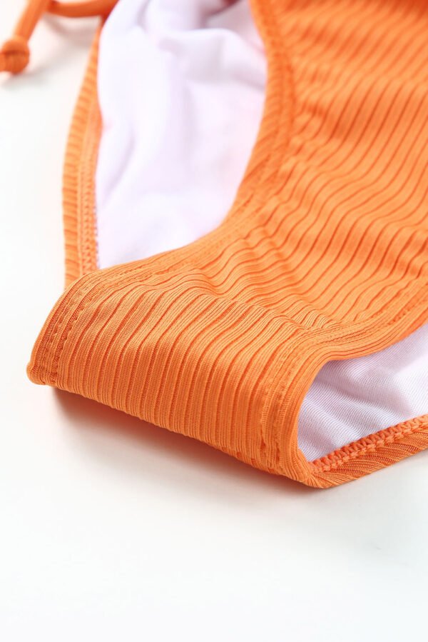 Orange Adjustable Straps Ribbed Knit One Piece Swimsuit