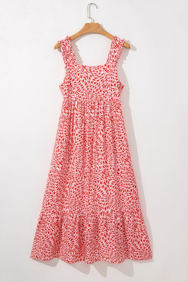 Pink Geometric Print Knot Back Sleeveless Ruffle Hem Dress