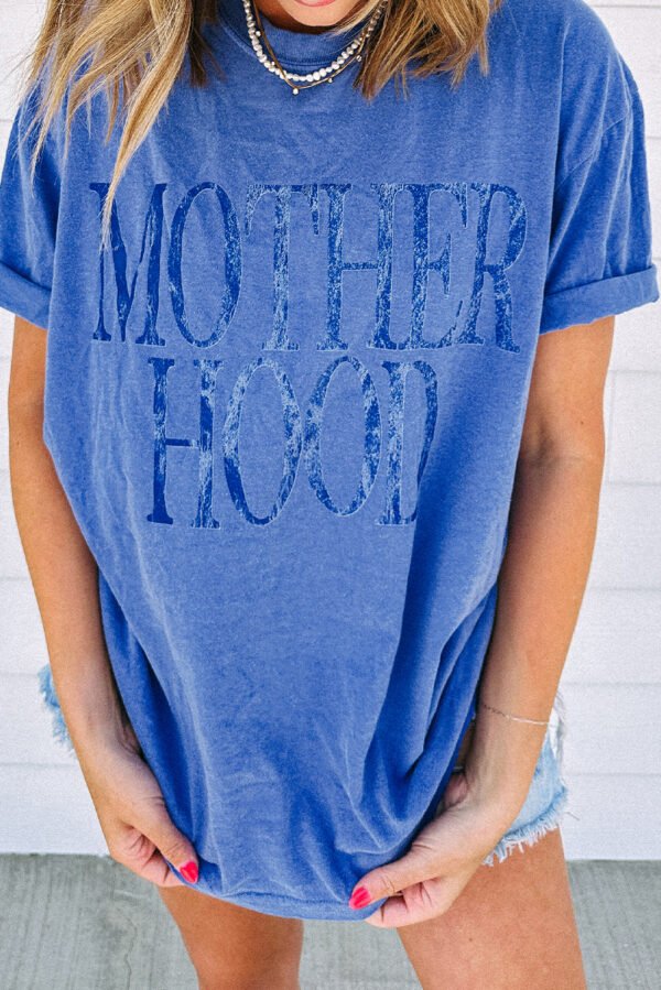 Sky Blue Vintage MOTHERHOOD Letter Graphic T Shirt