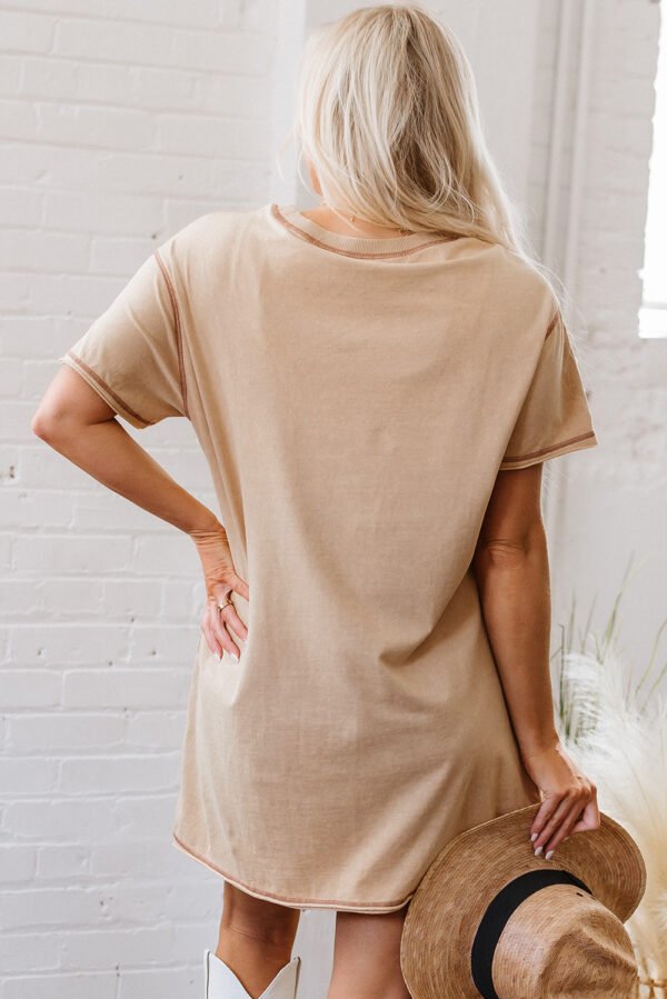 Pale Khaki Mineral Wash Stud Beaded Star Graphic Pocketed T Shirt Dress