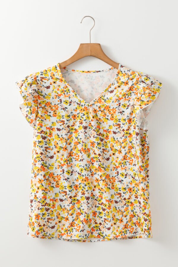 Green Floral Print Ruffled Sleeveless V Neck Tank Top