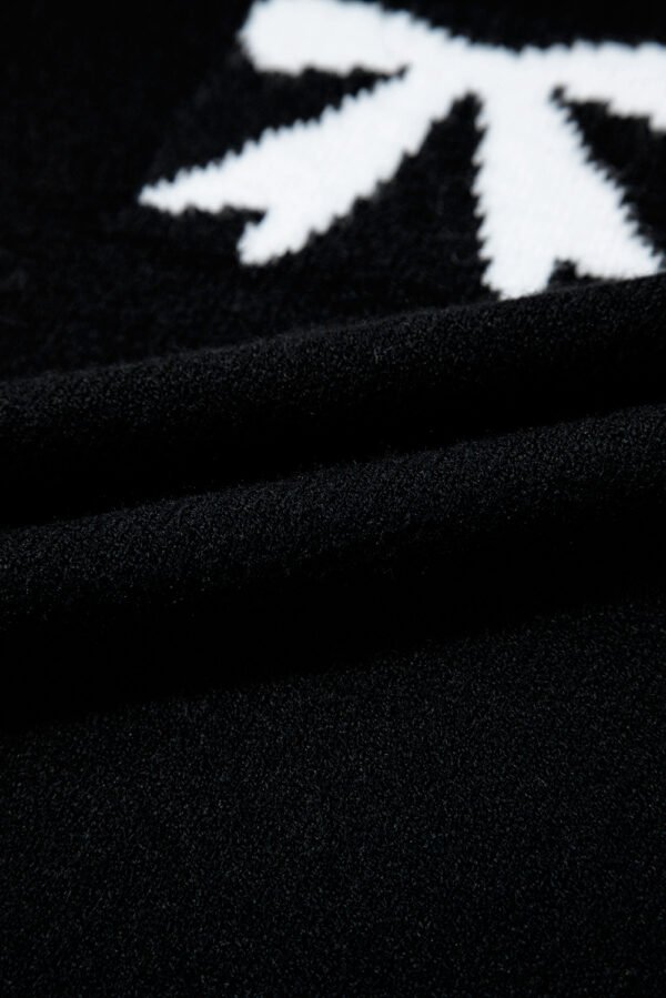 Black Bow Pattern Knit Short Sleeve Sweater