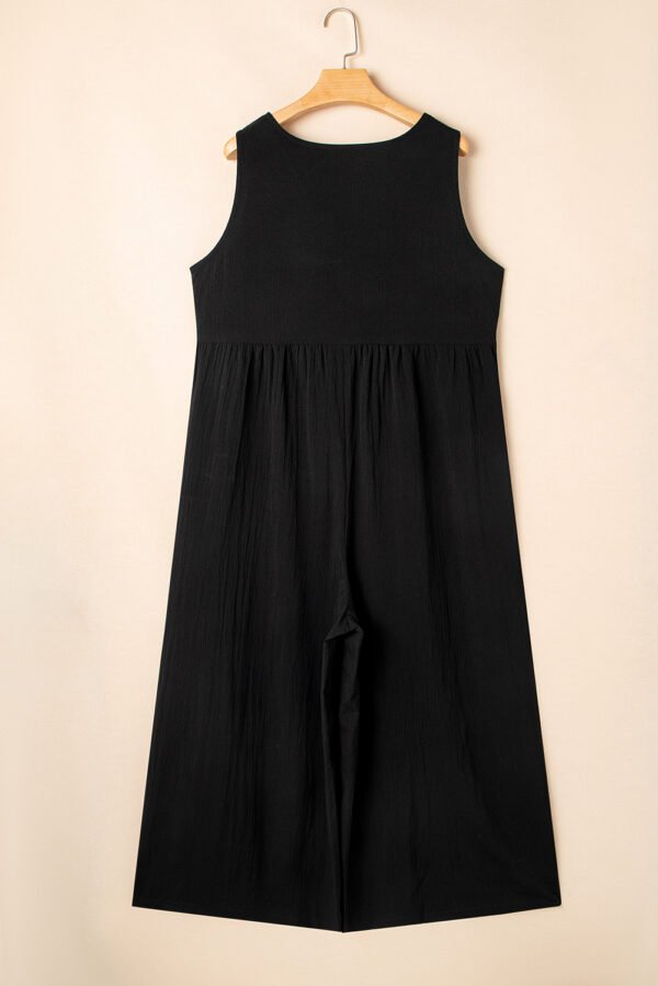Black Plus Size Sleeveless Button Front Loose Jumpsuit
