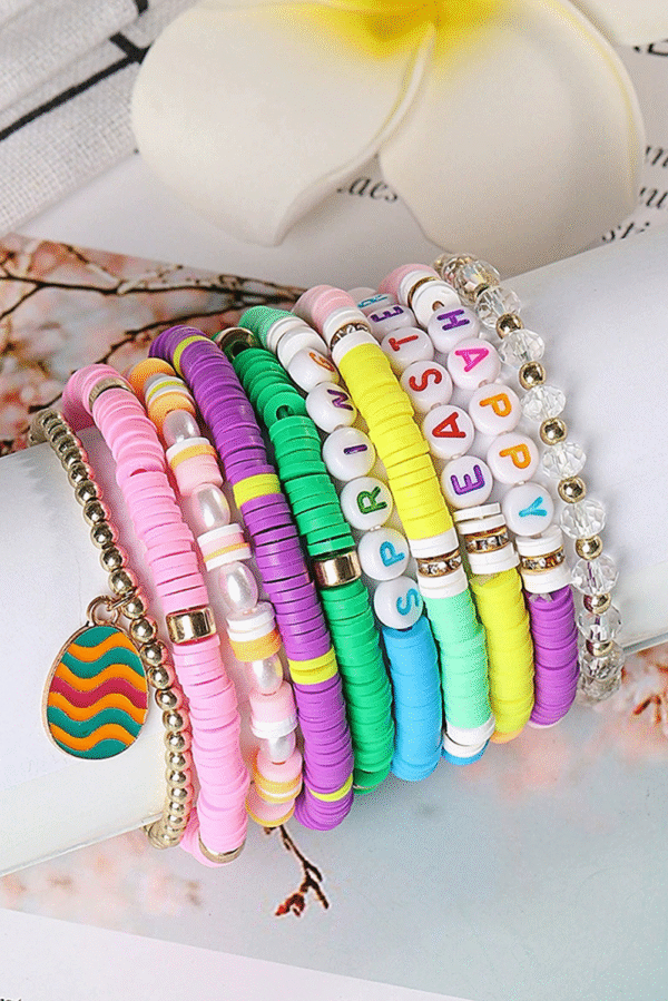 Gold Happy Easter Polymer Clay Beaded Bracelet