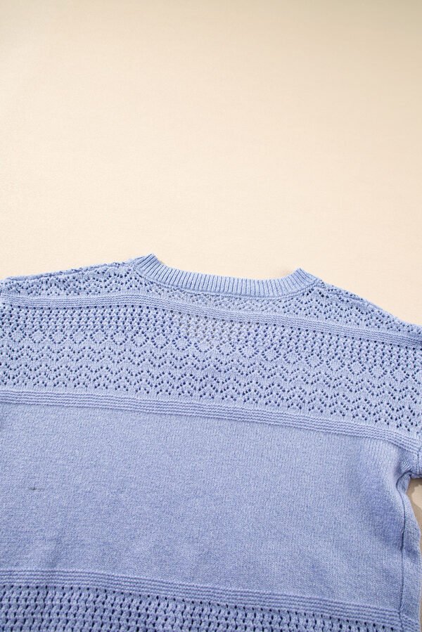 Sky Blue Eyelet Pattern Detail V Neck Drop Shoulder Sweater