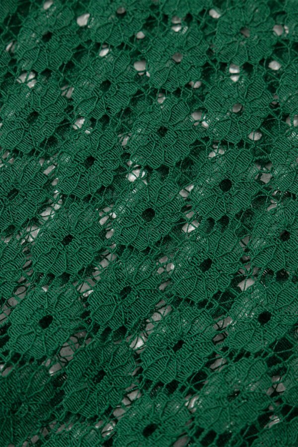 Green Contrast Lace Raglan Sleeve Pleated Detail Shift Dress