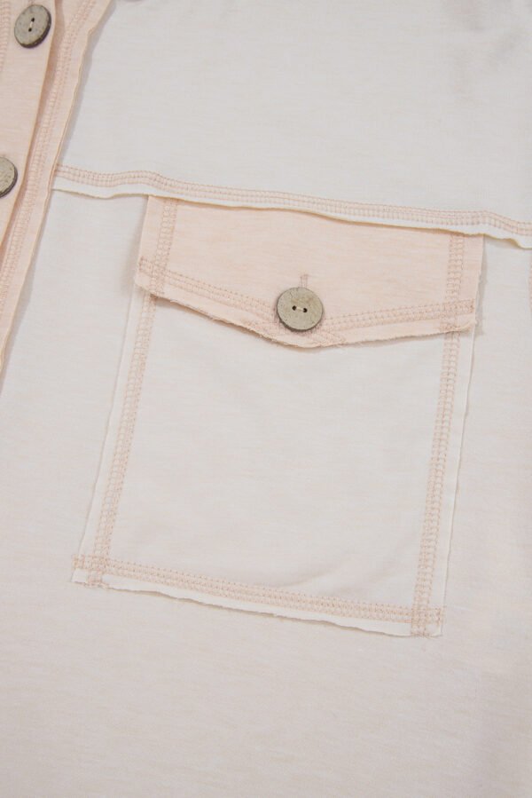 Beige Half Placket Chest Pockets Short Sleeve Wide Leg Jumpsuit