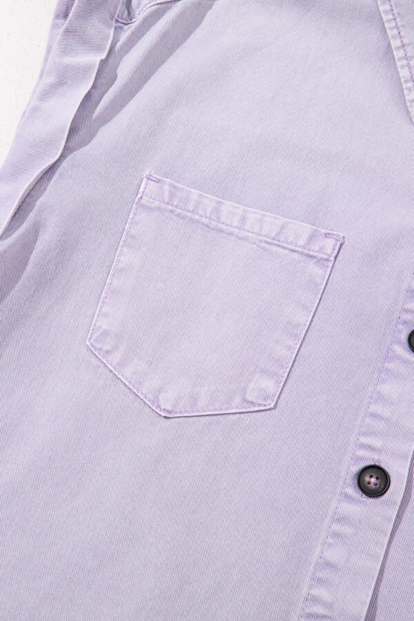 Orchid Petal Short Sleeve Double Chest Pocket Denim Shirt Dress