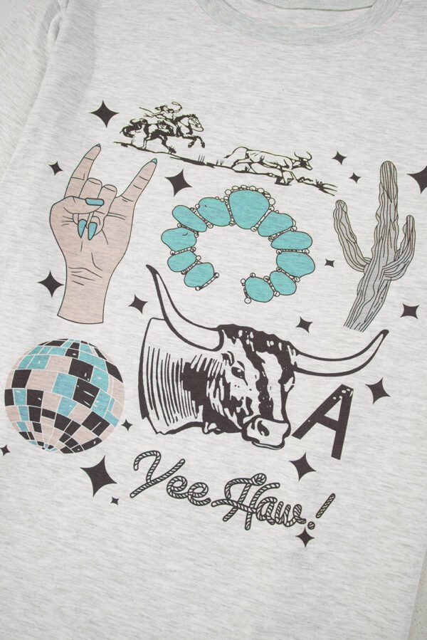 Light Grey Yee Haw Western Fashion Print Plus Size Tee