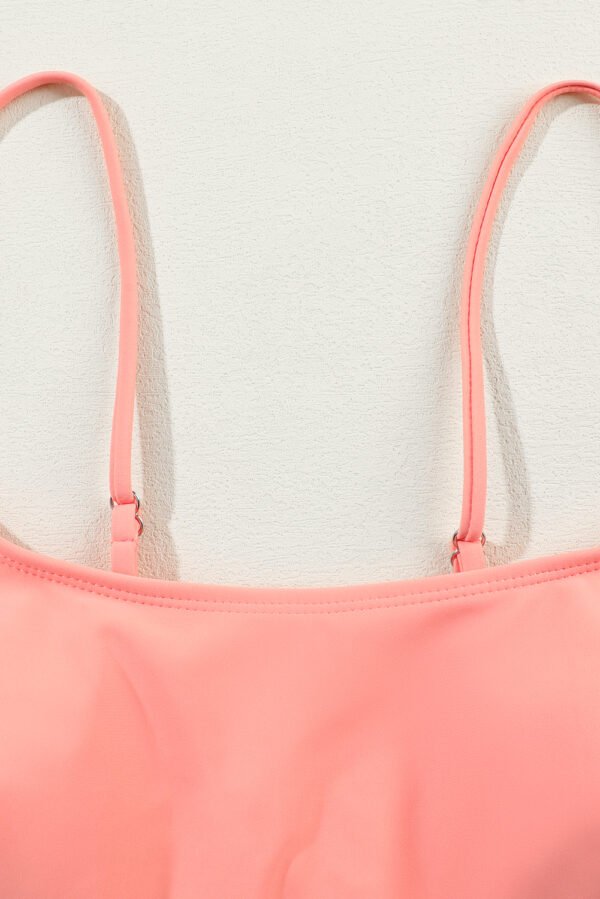 Peach Blossom Striped Patchwork Spaghetti Strap High Waist Bikini Swimsuit
