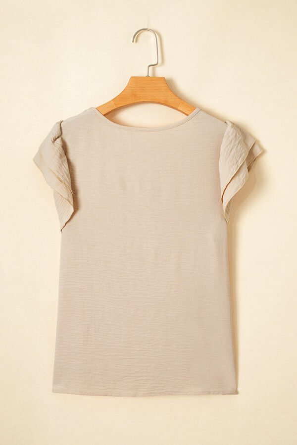 Beige Solid Color Ruffled Short Sleeve Casual Blouse