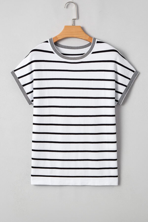 White Stripe Knitted Bat Sleeve T Shirt
