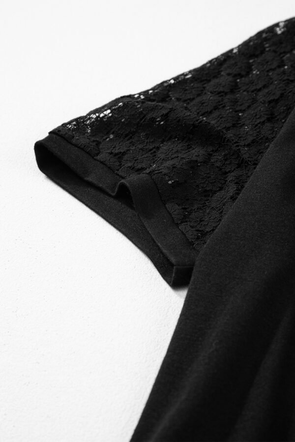 Black Contrast Lace Raglan Sleeve Pleated Detail Shift Dress
