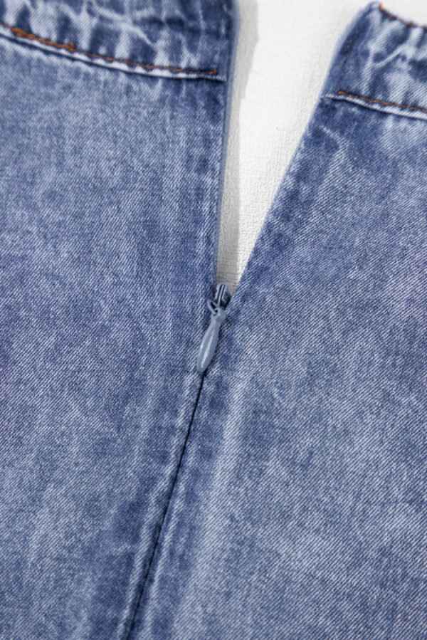Beau Blue Tie V Neck Tucking Detail Short Sleeve Denim Shift Dress