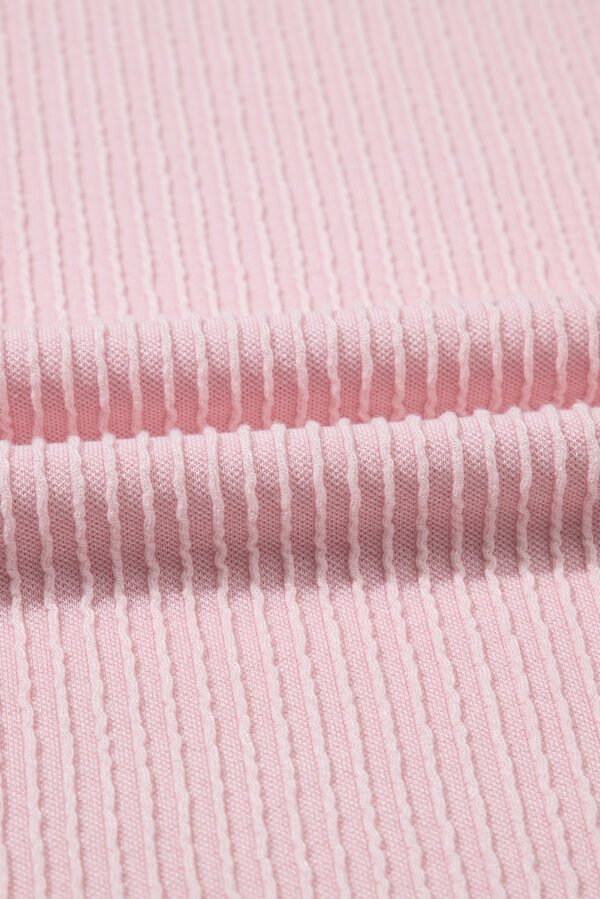 Pink Color Block Corded Knit Crew Neck Tee