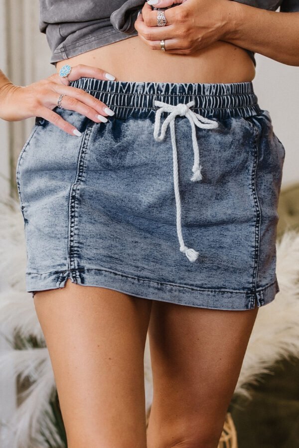 Dusk Blue Drawstring High Waist Pocketed Denim Shorts